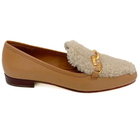 Tory Burch Jessa Shearling Tan Beige Loafer Flats - Picture 1 of 6
